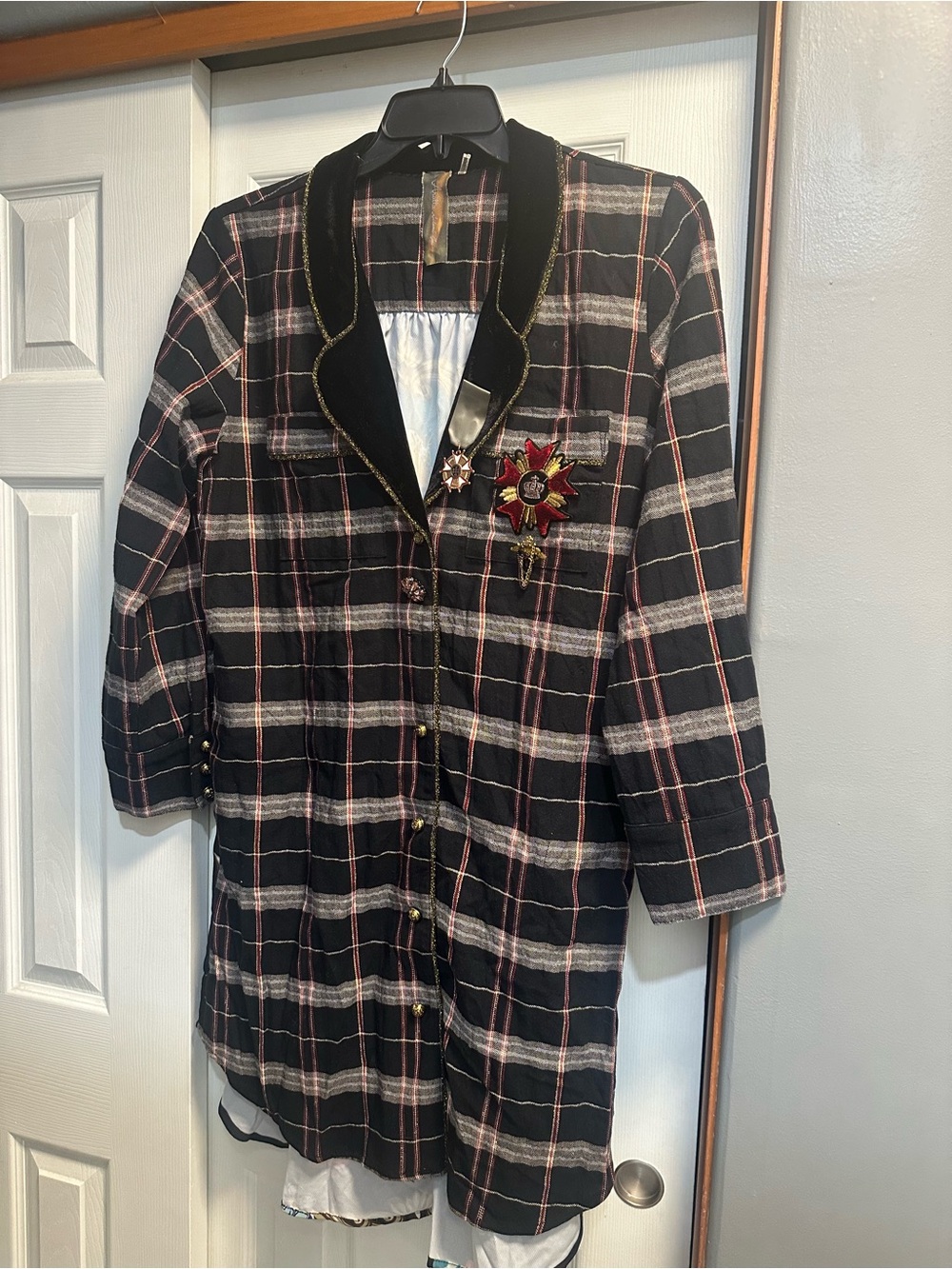 Aratta Black Plaid Longline Shirt Jacket with Pink Windowpane